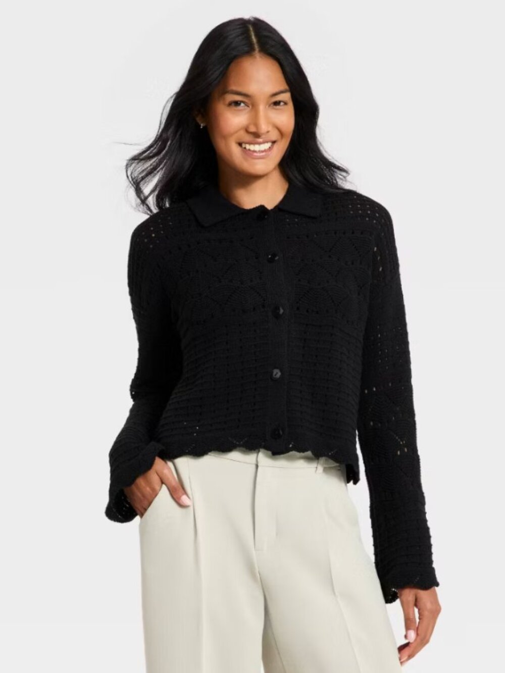 A New Day Women's Collard Crochet Cardigan - M